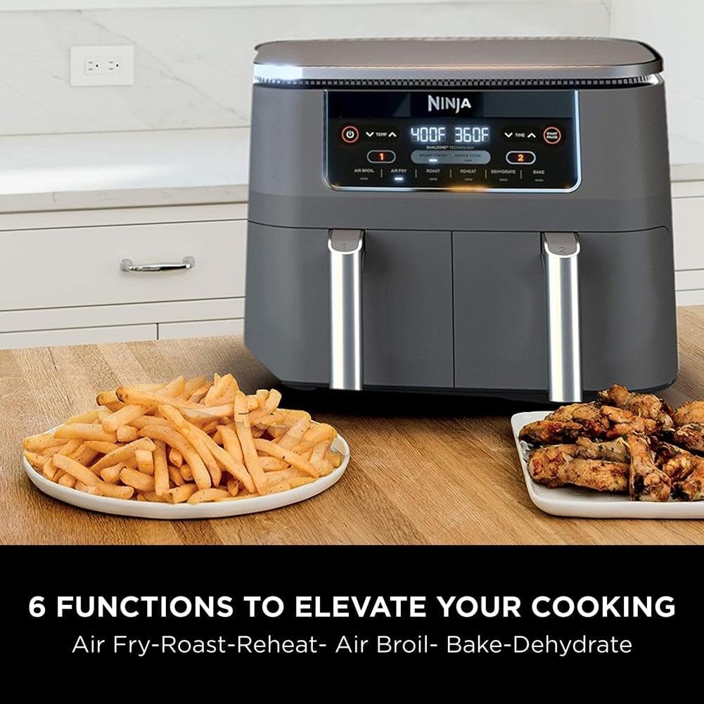 Ninja Foodi 10 QT 6-in-1 DualZone Smart XL Air Fryer, 2 Independent 5 QT Baskets, Grey - DZ550