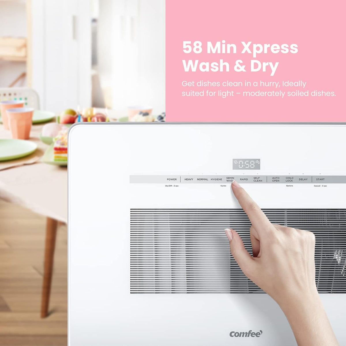 COMFEE' Portable Countertop Dishwasher, 5L Built-In Water Tank, 6 Programs, White - CDC17P0AWB