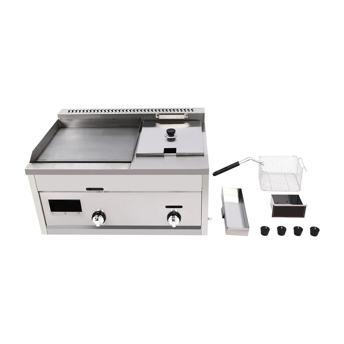 VONZOER Commercial Gas Griddle And Deep Fryer Combo, 2-Burner Stainless Steel, 70x38.5x51cm