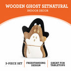 Wooden Ghost Decoration Set, Black/Natural/White, 3 Pieces, Halloween by Way To Celebrate