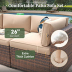 Aoxun 8 Piece Patio Sectional Sofa Set With 44in Fire Pit Table, Coffee Table And Beige Cushions