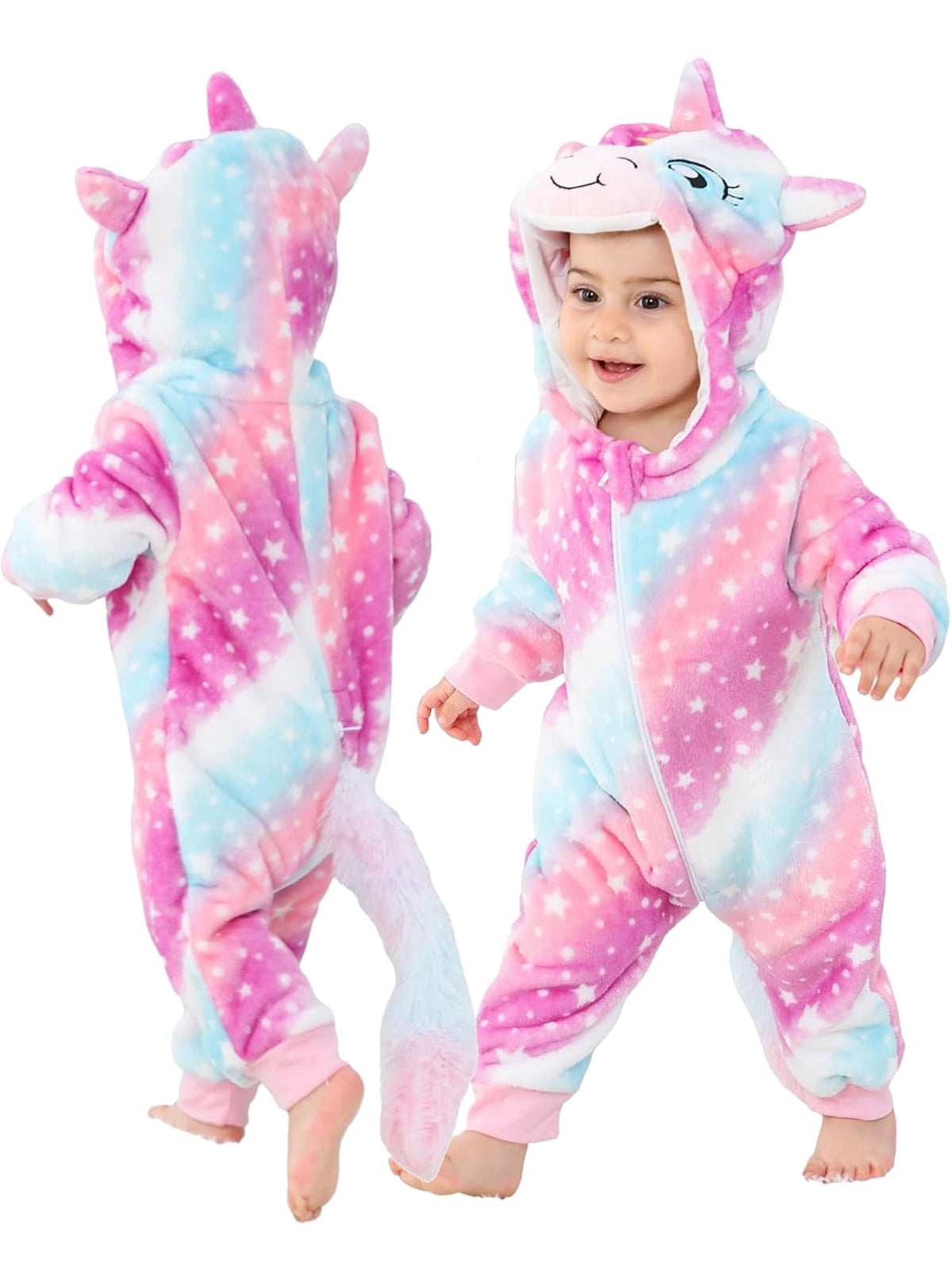 WIBACKER Infant Toddler Dinosaur Animal Fancy Dress Costume Baby Winter Flannel Hooded Romper Christmas Halloween Cosplay Jumpsuit