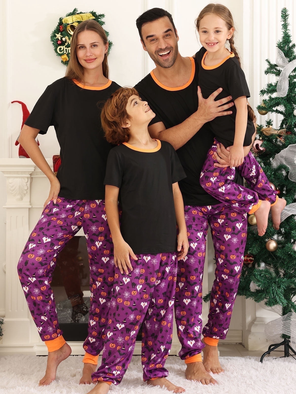 DAKIMOE Halloween Pajamas Family Matching Set Holiday Print Long Sleeve Jammies Loungewear PJs Set Sleepwear Adult Kids Men Women Toddler