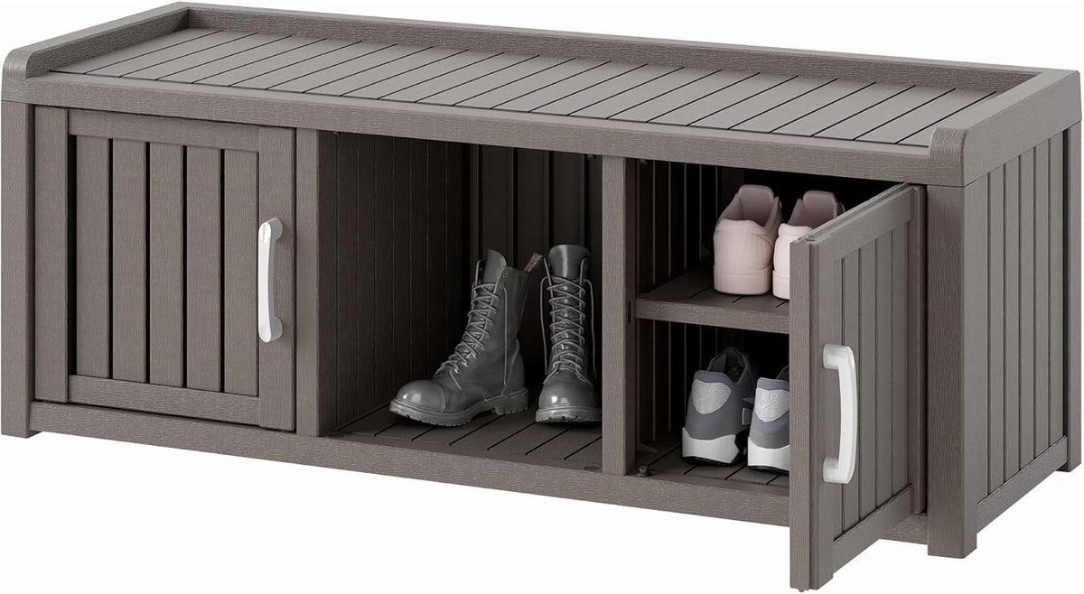 KAMABOKO Outdoor Shoe Storage Cabinet, Black, 2 Doors