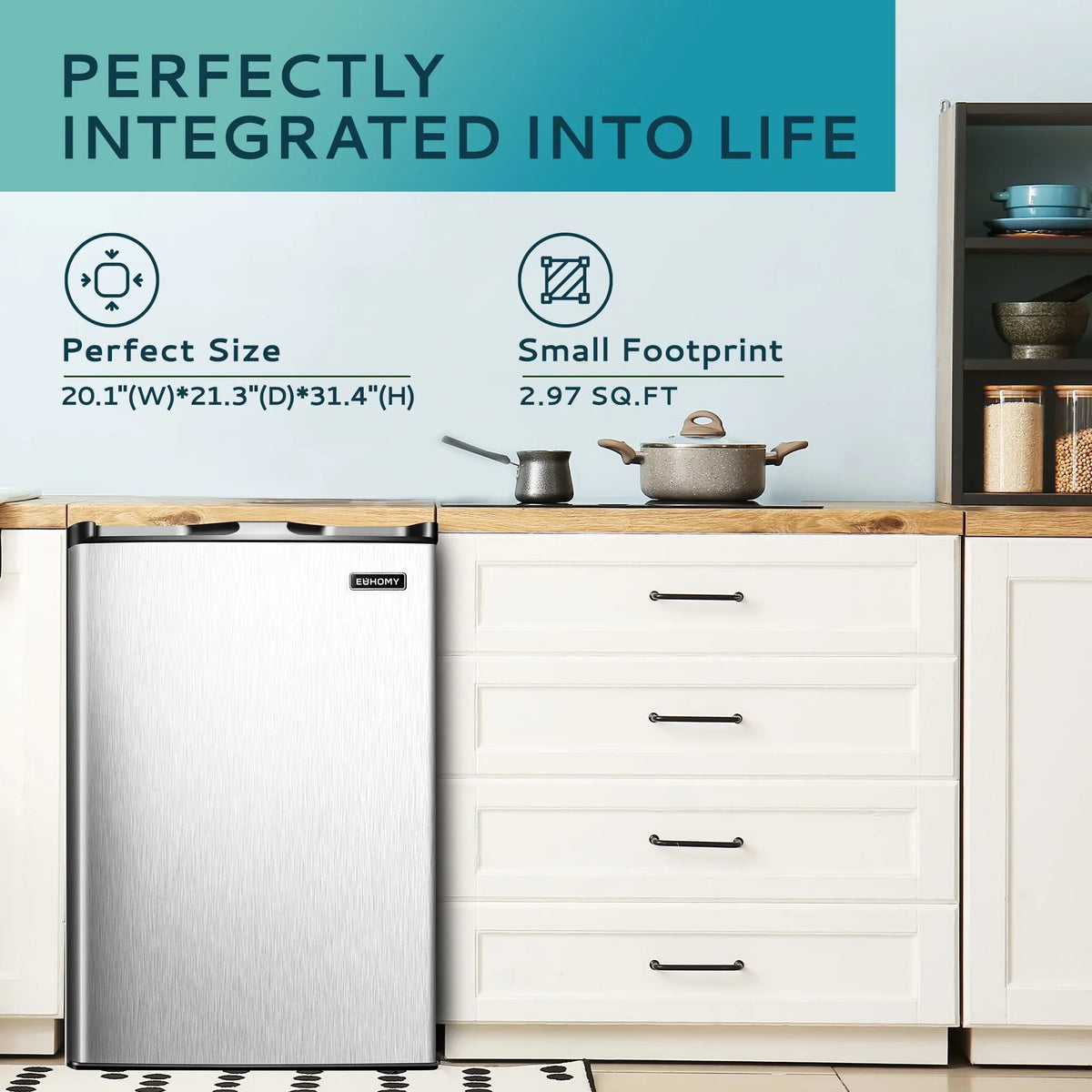 EUHOMY 3.0 Cubic Feet Single Door Compact Upright Freezer, Silver - MF-30-Y