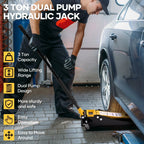 Naipo 3 Ton Low Profile Floor Jack, All Steel, 2.87in-19.69in, Yellow