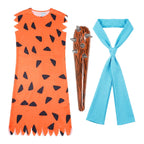 Halloween Men's Costume Adult Caveman Cartoon Style Outfit, Orange & Brown for Cosplay Family Parties