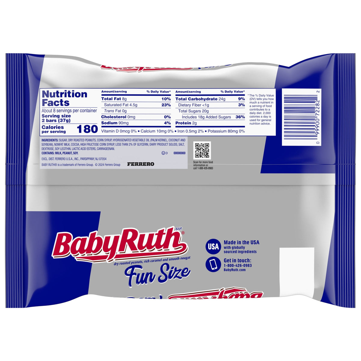 Baby Ruth Halloween Candy Bars Fun Size, Bulk Candy for Party Favors