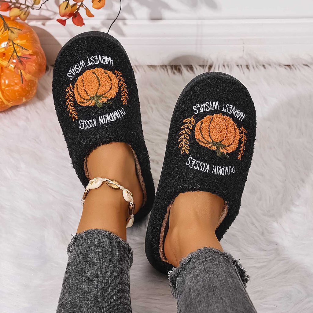 SAWOBUUN Womens Mens Halloween Pumpkin Slippers Cozy Fuzzy Closed Toe House Slippers Fall Harvest Plush Warm Indoor Slippers