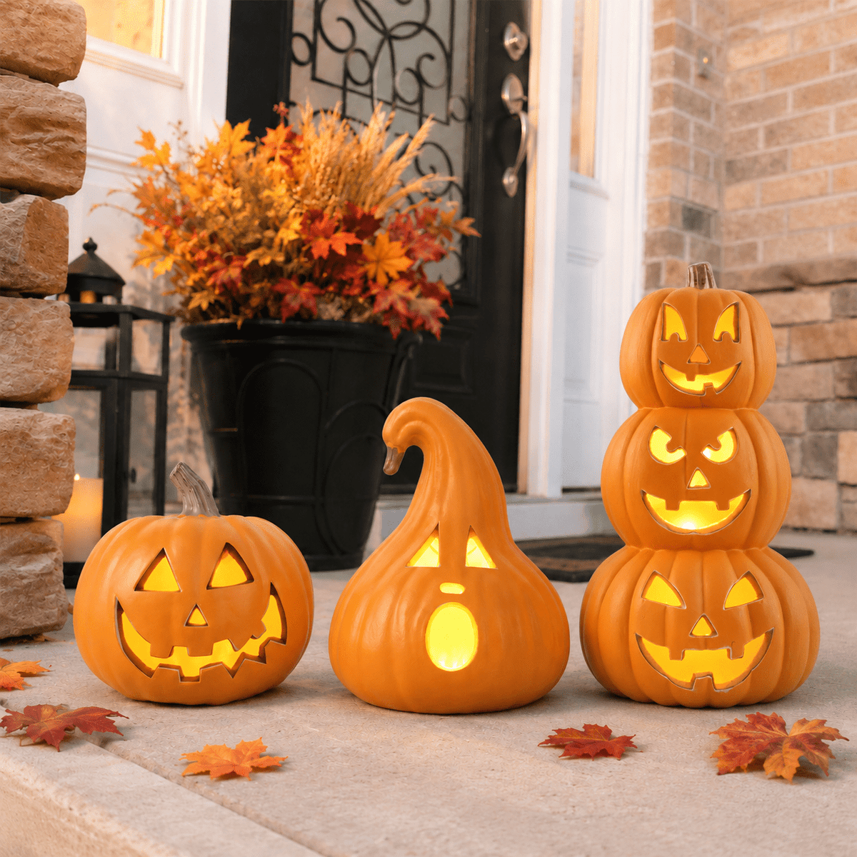 Gamexcel 21" Jack O Lantern Halloween Plastic Pumpkin Lights with Pre-lit LED Bulbs - Indoor/Outdoor Smile Face Decoration