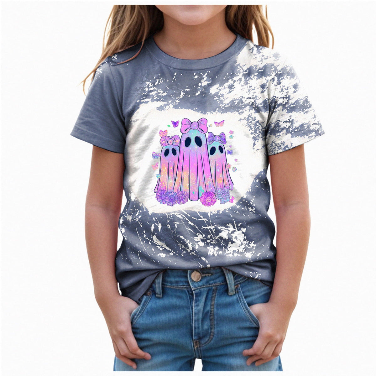 CAUYDY Halloween Ghouls Ghost Retro Girl Kids T-Shirt Graphic Tshirt Little Kids Fall Short Sleeve Tee Tops(Orange, 8-9 Y)