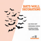 Bats Wall Decorations, Black, 68 Pieces, Halloween by Way To Celebrate