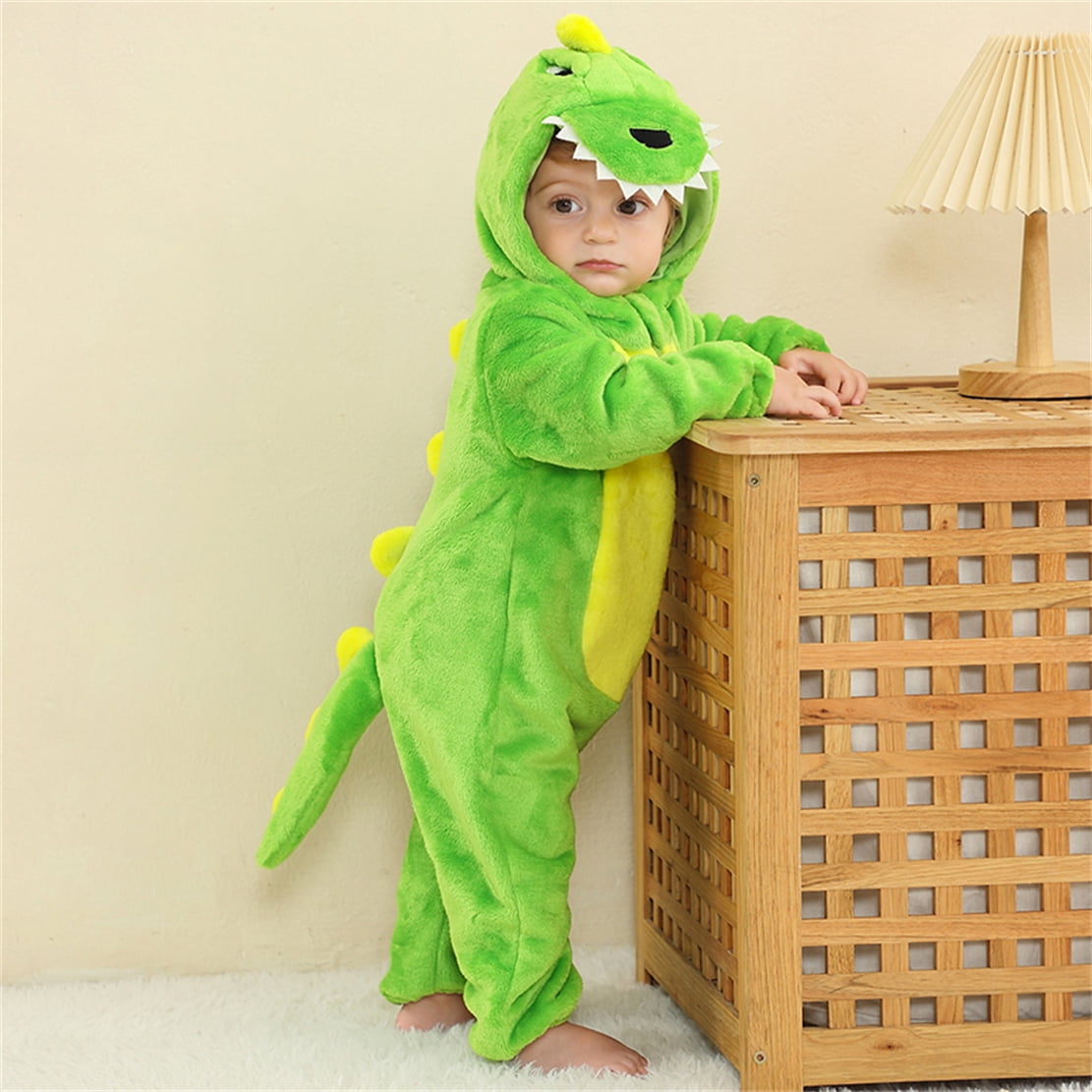 WIBACKER Infant Toddler Dinosaur Animal Fancy Dress Costume Baby Winter Flannel Hooded Romper Christmas Halloween Cosplay Jumpsuit