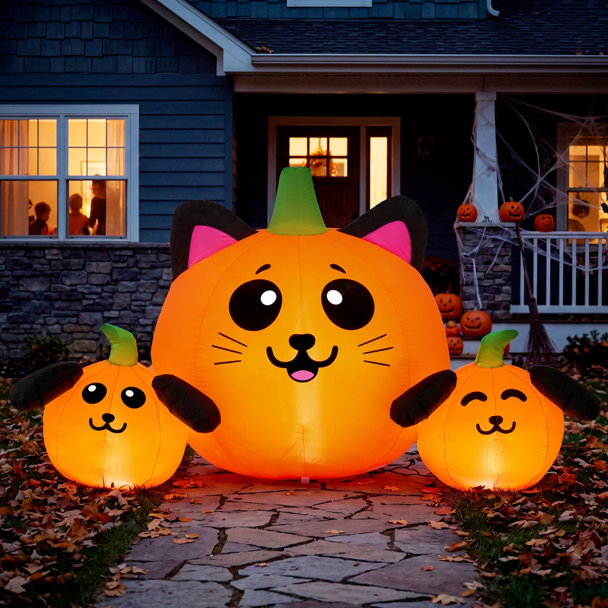 Joyfy 7 ft Halloween Inflatable Long Pumpkin with Witch's Cat Decorations Inflatables with Build-in LEDs, Halloween Decor Outdoor Blow Up Yard Decorations