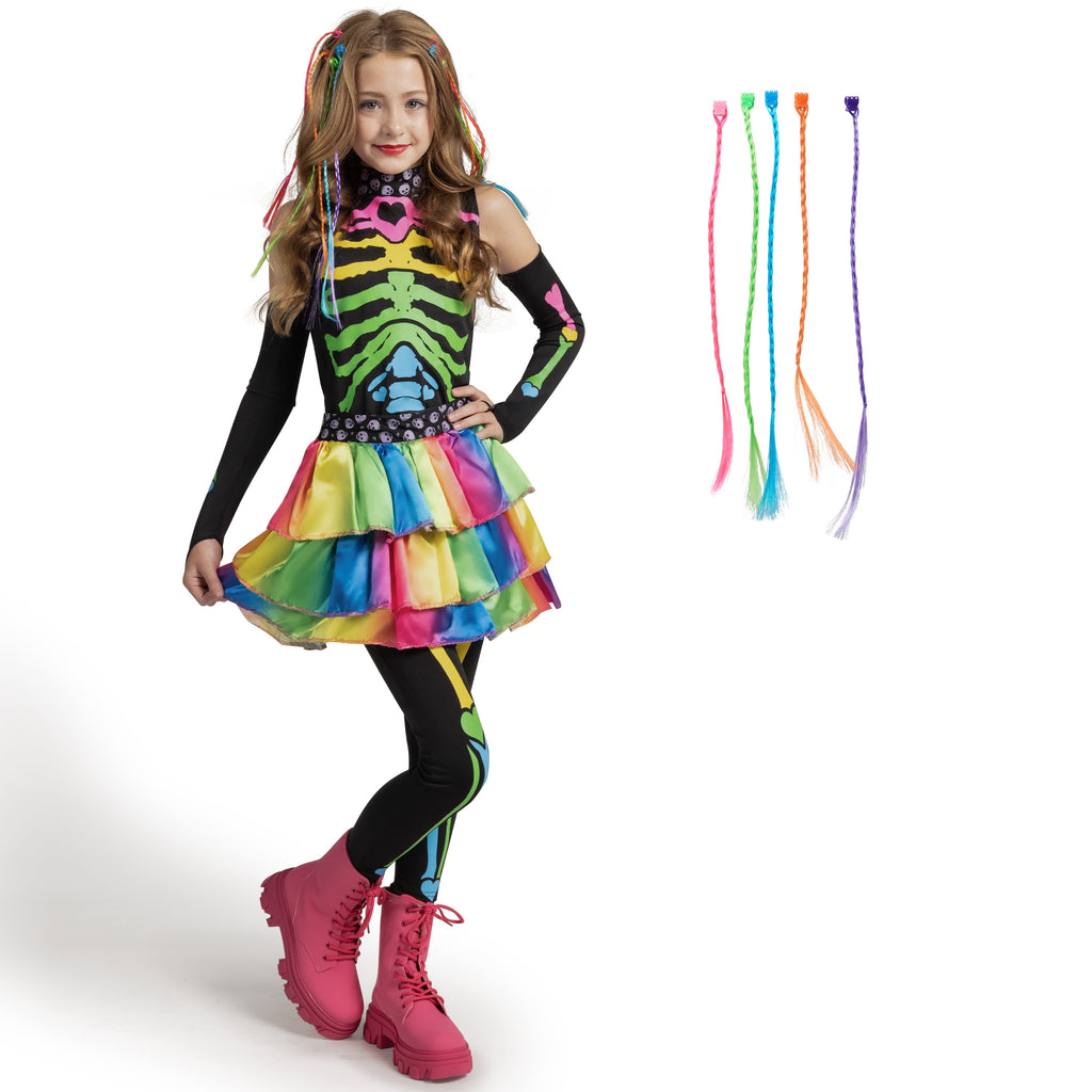 Joyfy Skeleton Tutu Dress for Girls, Skeleton Costume for Kids Halloween Dress Up Party Role Playing Cosplay