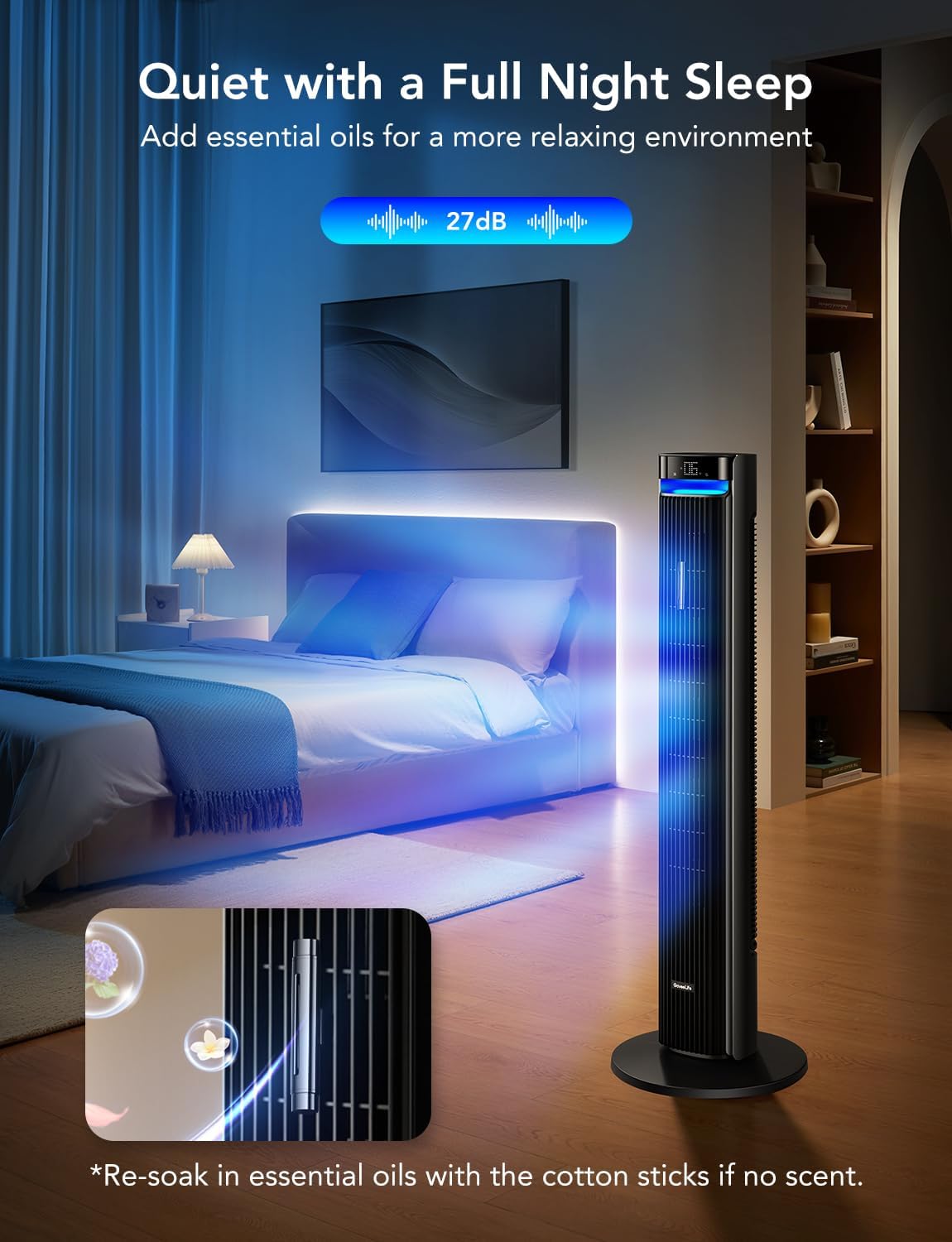 GoveeLife 42in Smart Tower Fan, 12 Speeds, 5 Modes, Black