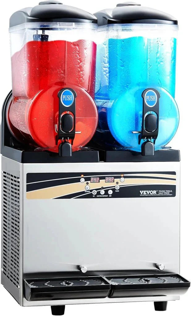 VEVOR Commercial Slushy Machine, 15Lx2 Double Tank, 120 Cups, Stainless Steel