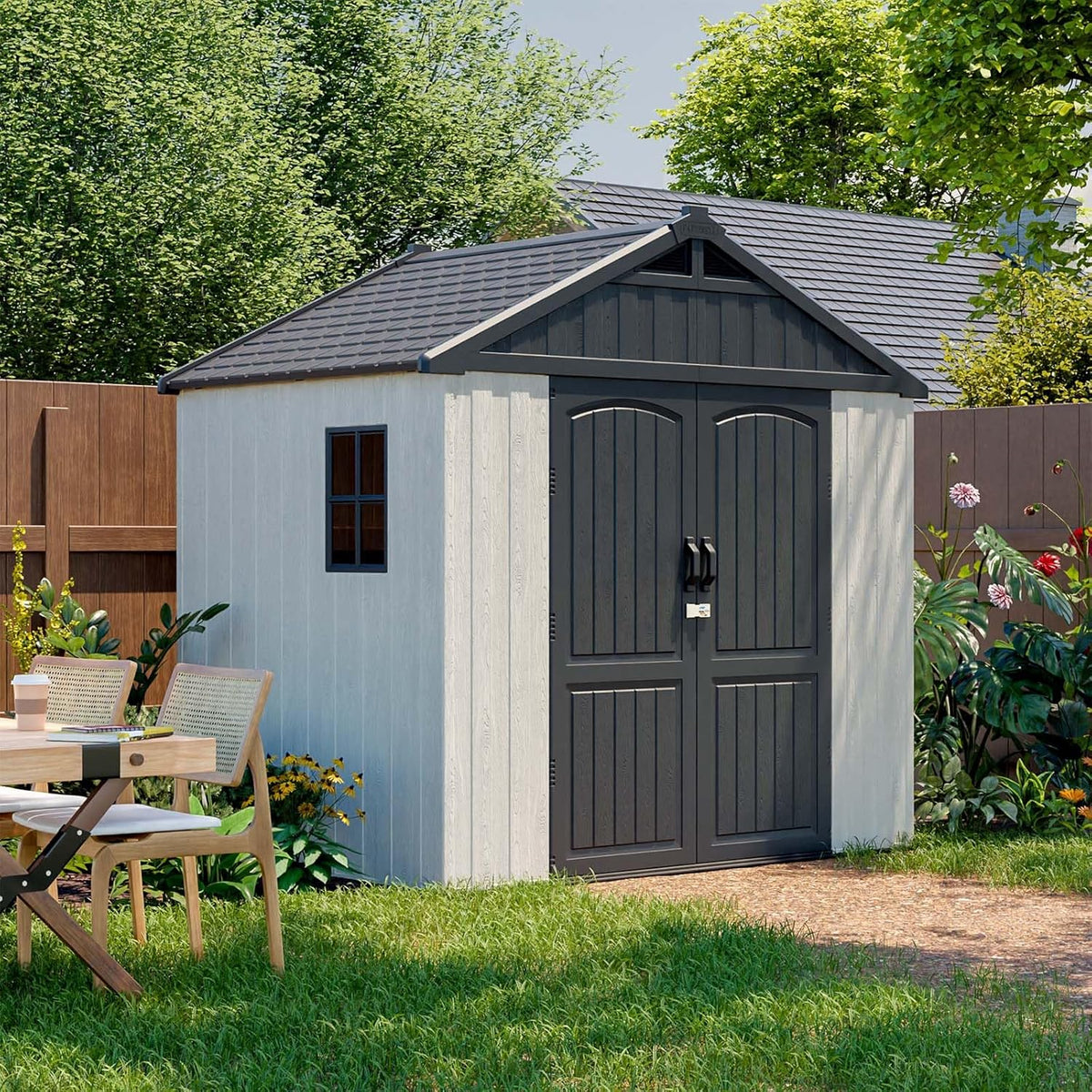 Patiowell 6x4 FT Resin Outdoor Storage Shed With Floor - Light Gray