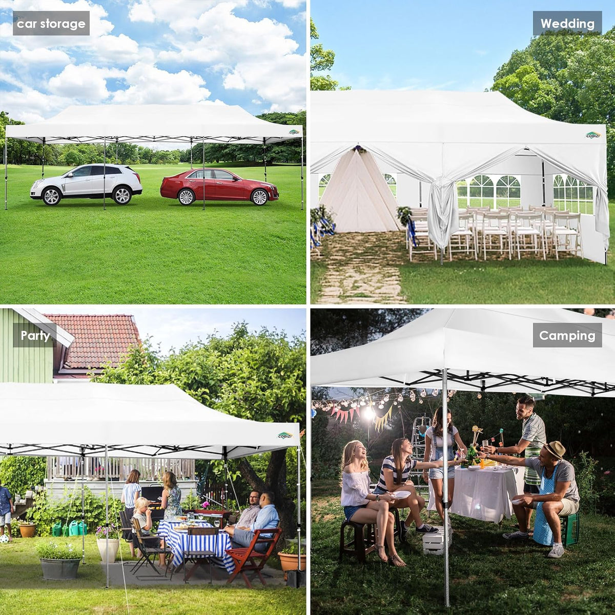 COBIZI 10x20 Heavy Duty Pop-Up Canopy Tent With 6 Sidewalls - Black