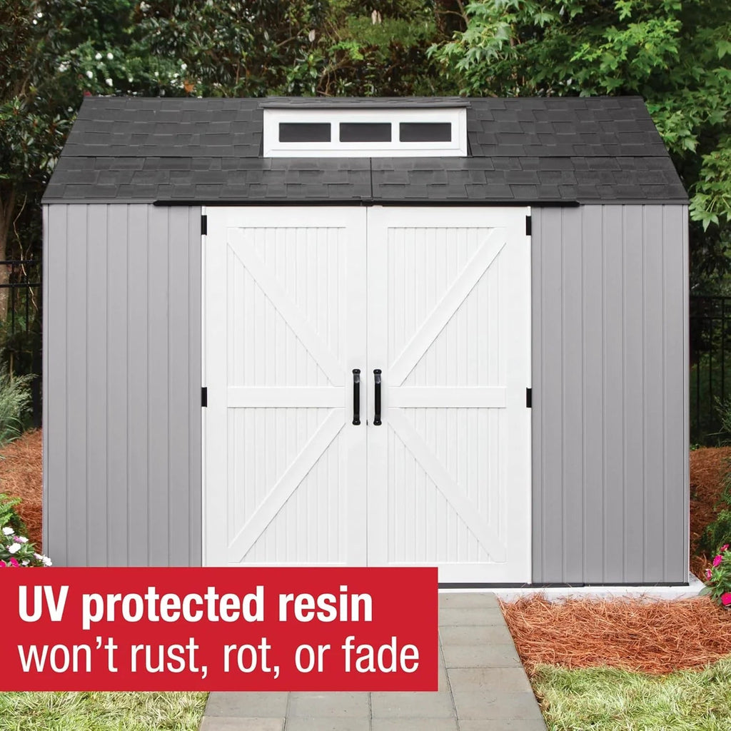 Rubbermaid Resin Outdoor Storage Shed With Floor, 7 x 7 Ft, Gray