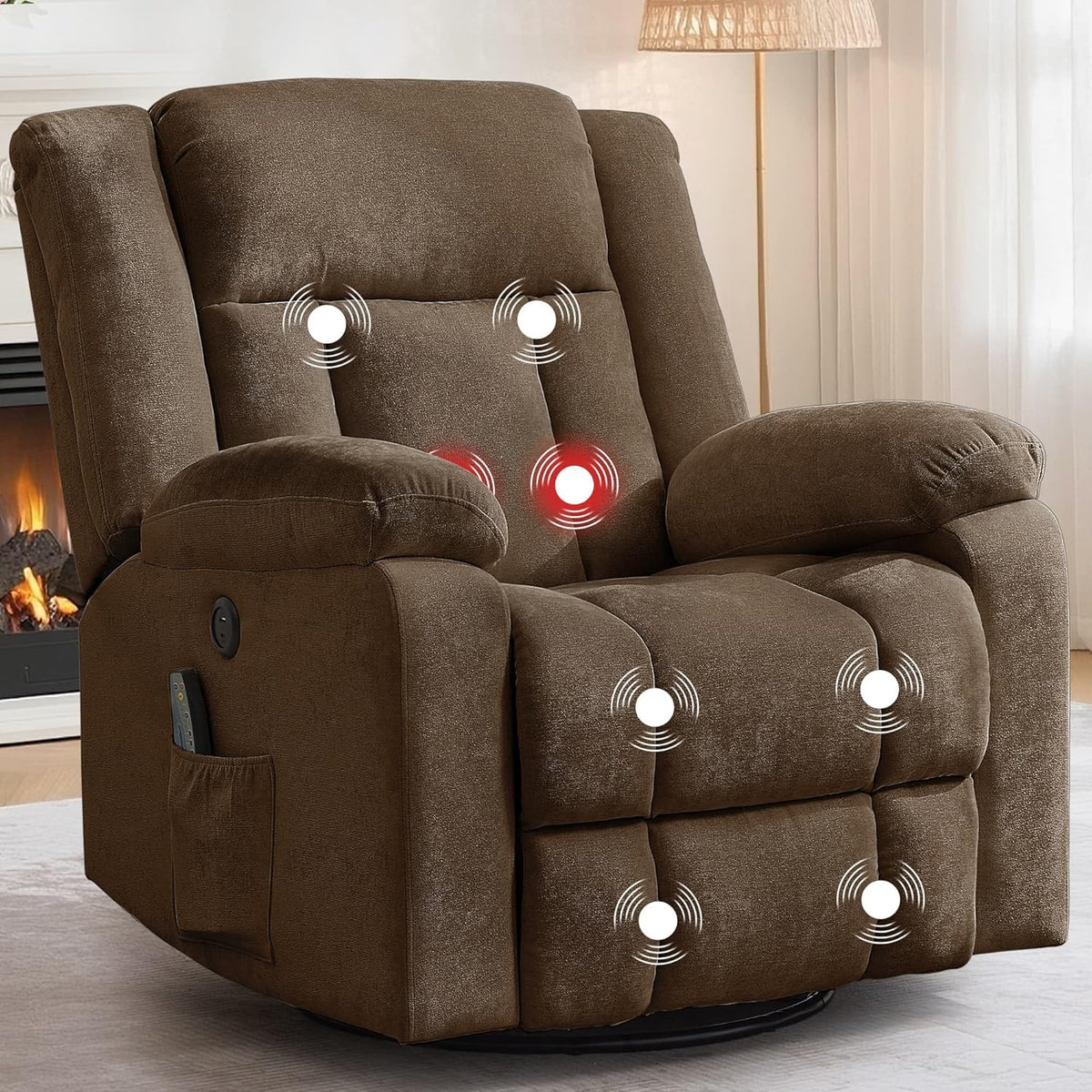 Korser Swivel Rocker Recliner Chair With Massage, Heating, USB Charging And Storage