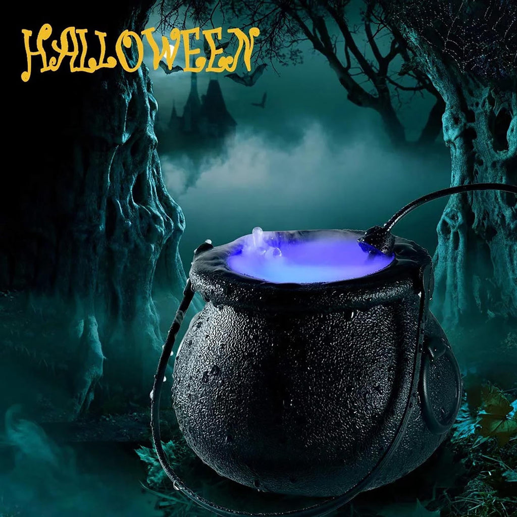 Halloween Decorations Cauldron Mister 12 LED Mist Maker Fogger Cauldron Witch Jar Atomizer Lamp Punch Bowl Candy Fire Flame Bucket Fogger Misting Cauldron Party Favors