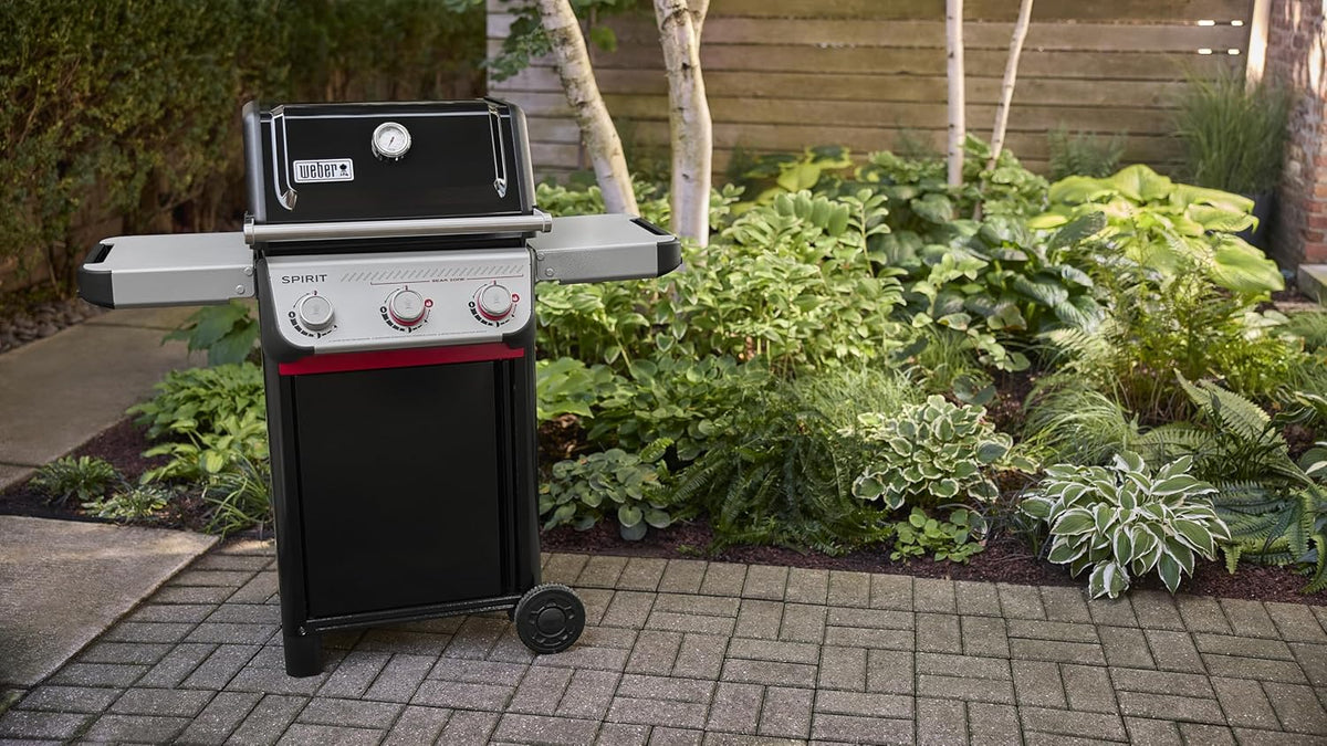 Weber Spirit E-325 Liquid Propane Gas Grill, 3 Burners, 2 Boost Burners, Black - Porcelain-Enameled Cast-Iron Grates