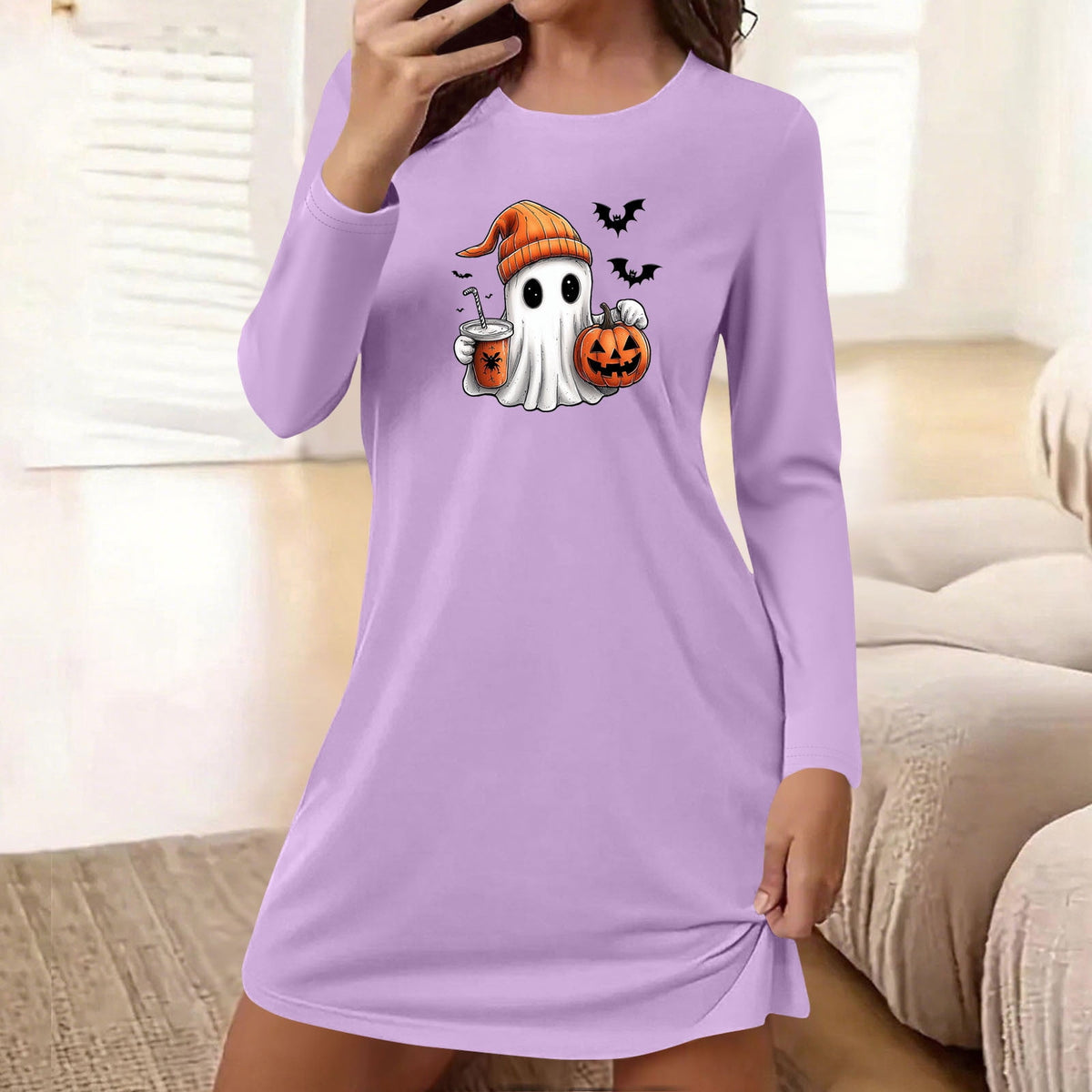 Censtreet Halloween Sleep Shirts for Women Short Sleeve Night Shirts for Sleeping Pullover Nightgown Soft Nightdress