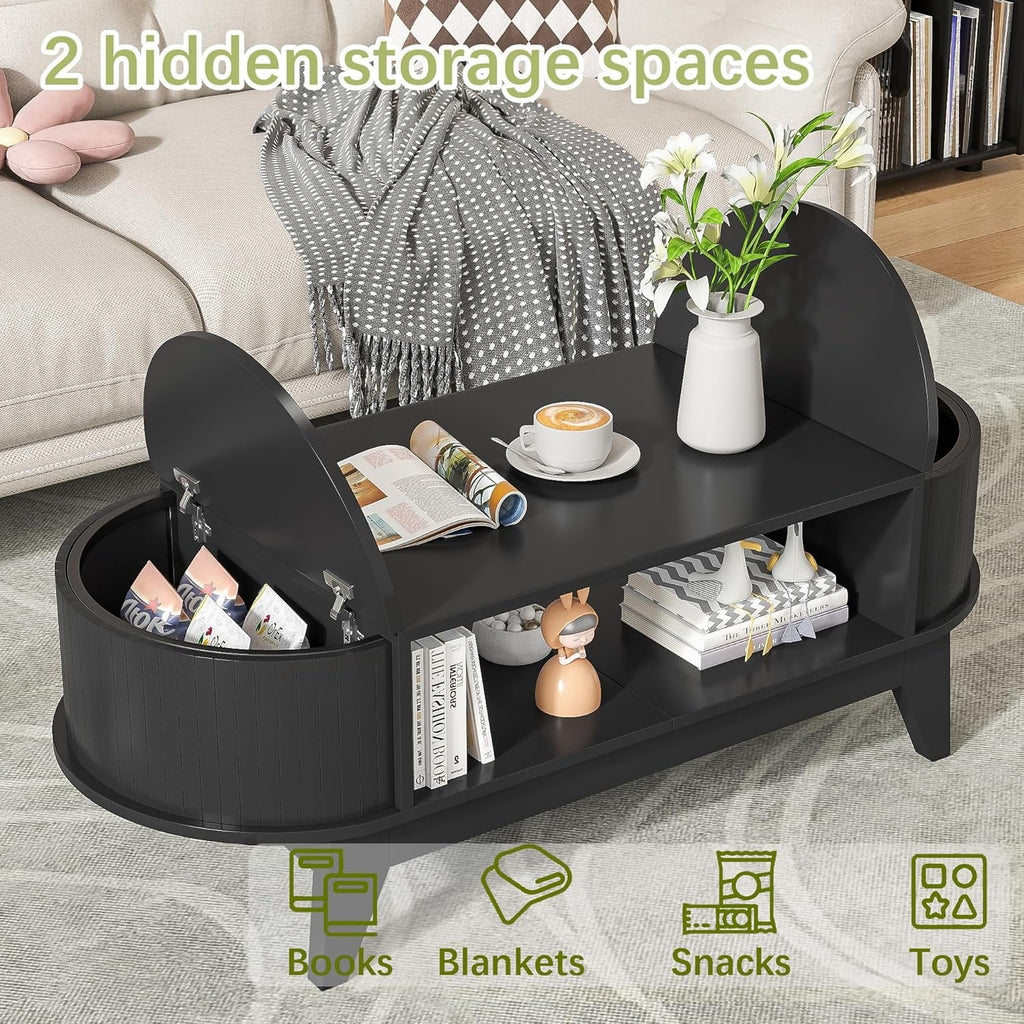 Fluted Oval Coffee Table With Storage, 46.45 x 19.68 x 15.94 in