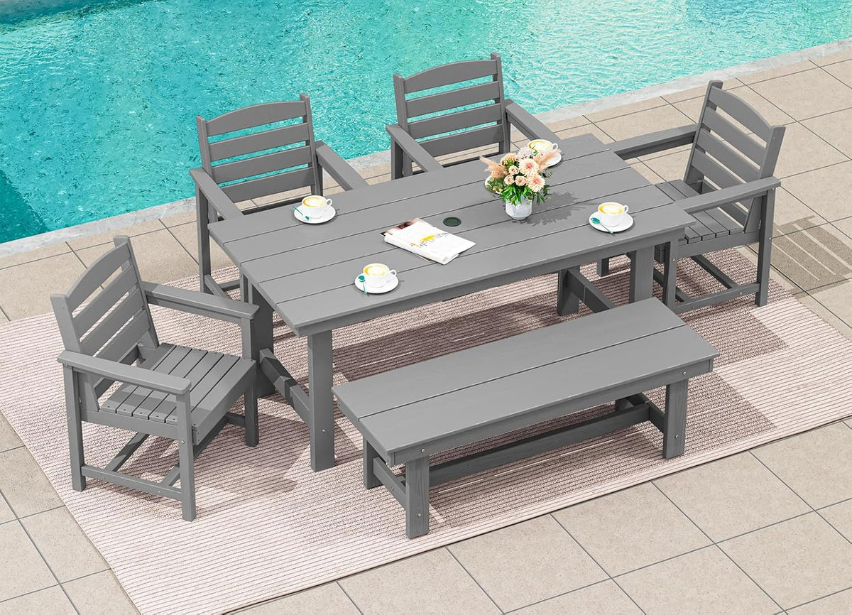 SERWALL 7-Piece HDPE Patio Dining Set, Aruba, 66.9in D x 32.2in W x 29.1in H