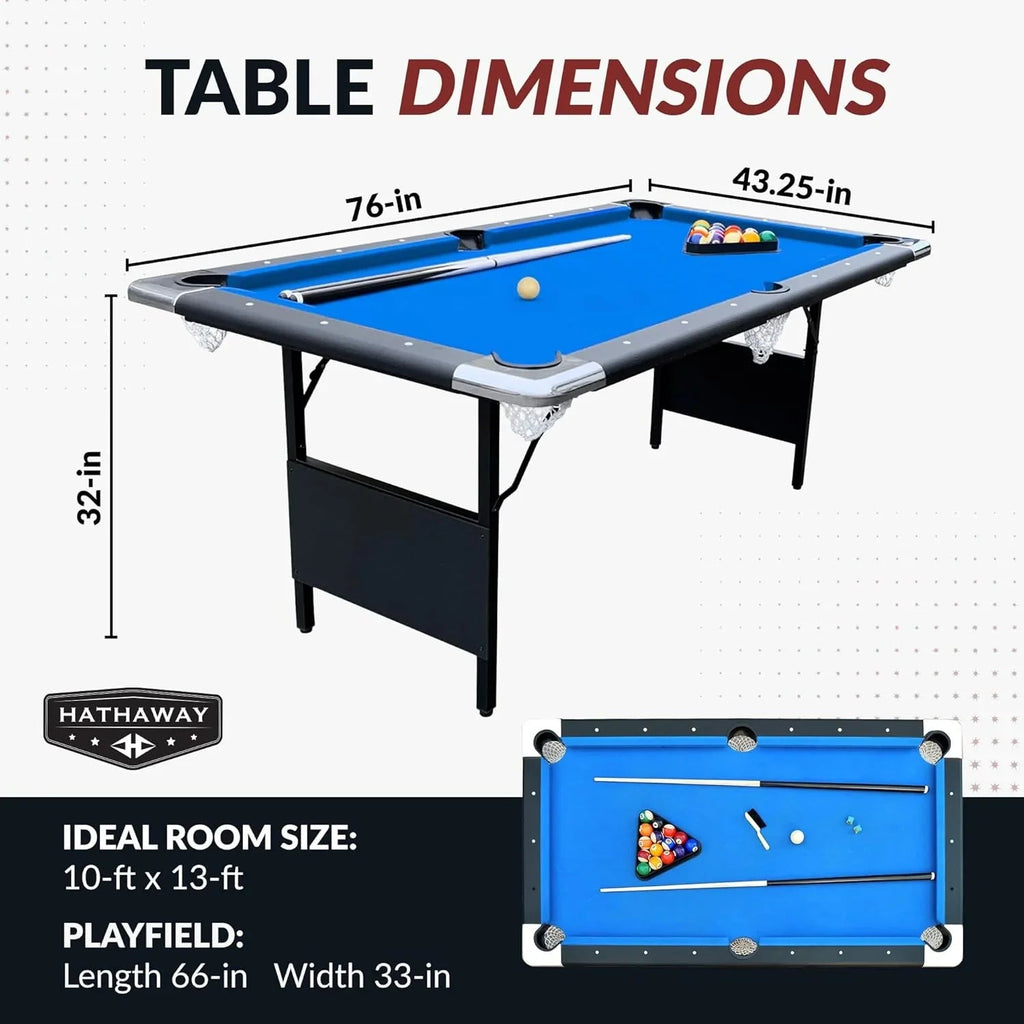 Hathaway Fairmont Portable Pool Table 6 Ft, 76 x 43.25 x 32 in - BG2574