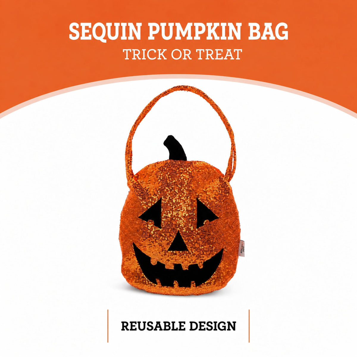 Sequin Pumpkin Trick-or-Treat Bag, Orange, 16.5", Halloween by Way To Celebrate