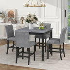 5 Piece Counter Height Wood Dining Set With Rectangle Table And 4 Upholstered High-Back Chairs - 35.4x35.4x36in