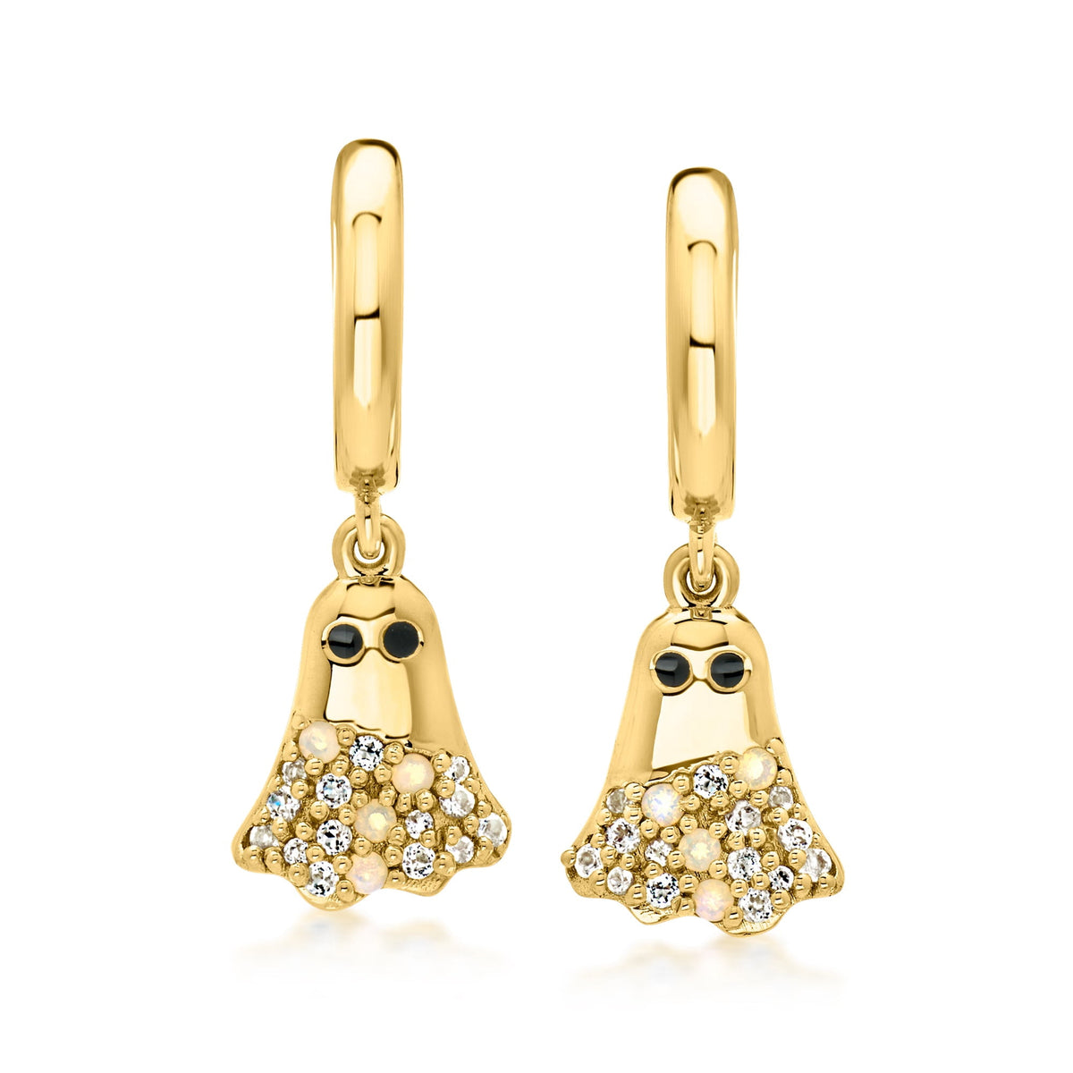 Ross-Simons Opal and .20 ct. t.w. White Topaz Ghost Drop Earrings With Black Enamel in 18kt Gold Over Sterling, Women's, Adult