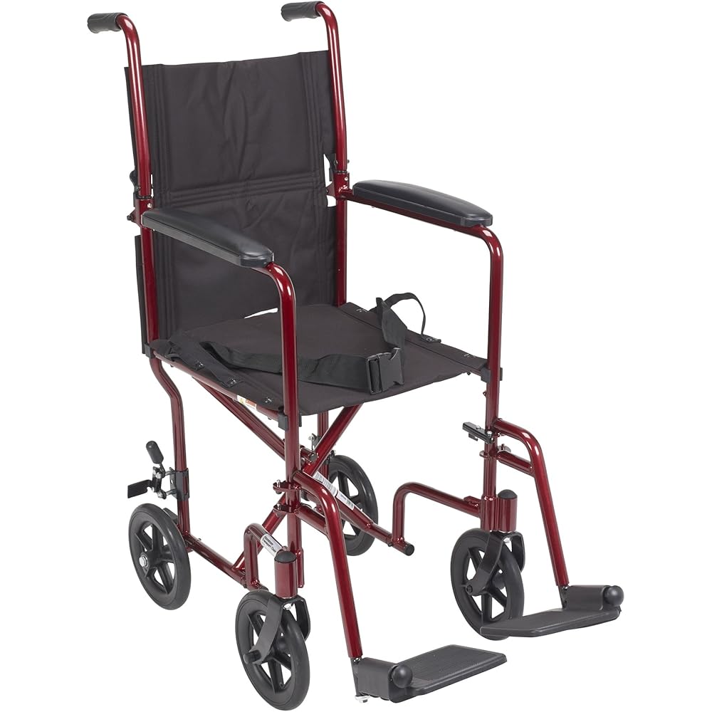 Drive Medical Lightweight Folding Transport Wheelchair - Red