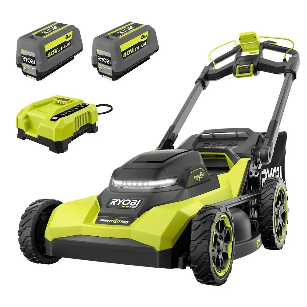 RYOBI 40V HP Brushless 21" Walk Behind Self-Propelled Lawn Mower w/ (2) 6.0Ah Batteries and Charger