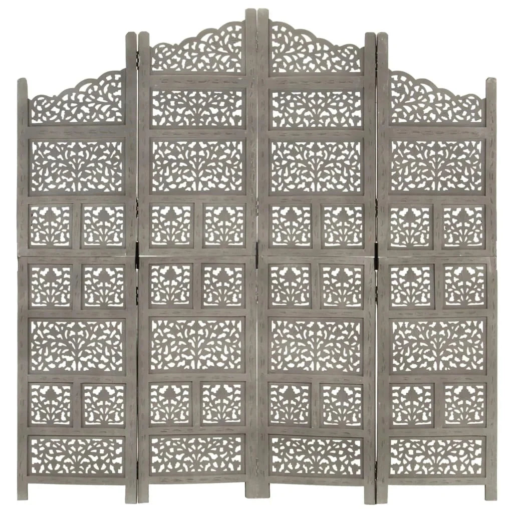 vidaXL 4-Panel Folding Privacy Screen, Solid Mango Wood, 63 x 65 in - Brown