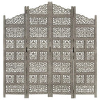 vidaXL 4-Panel Folding Privacy Screen, Solid Mango Wood, 63 x 65 in - Brown