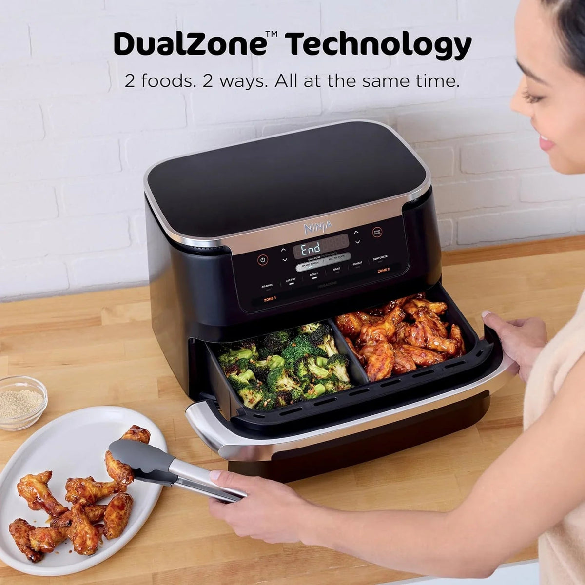 Ninja Foodi 10 QT 6-in-1 DualZone Smart XL Air Fryer, 2 Independent 5 QT Baskets, Grey - DZ550