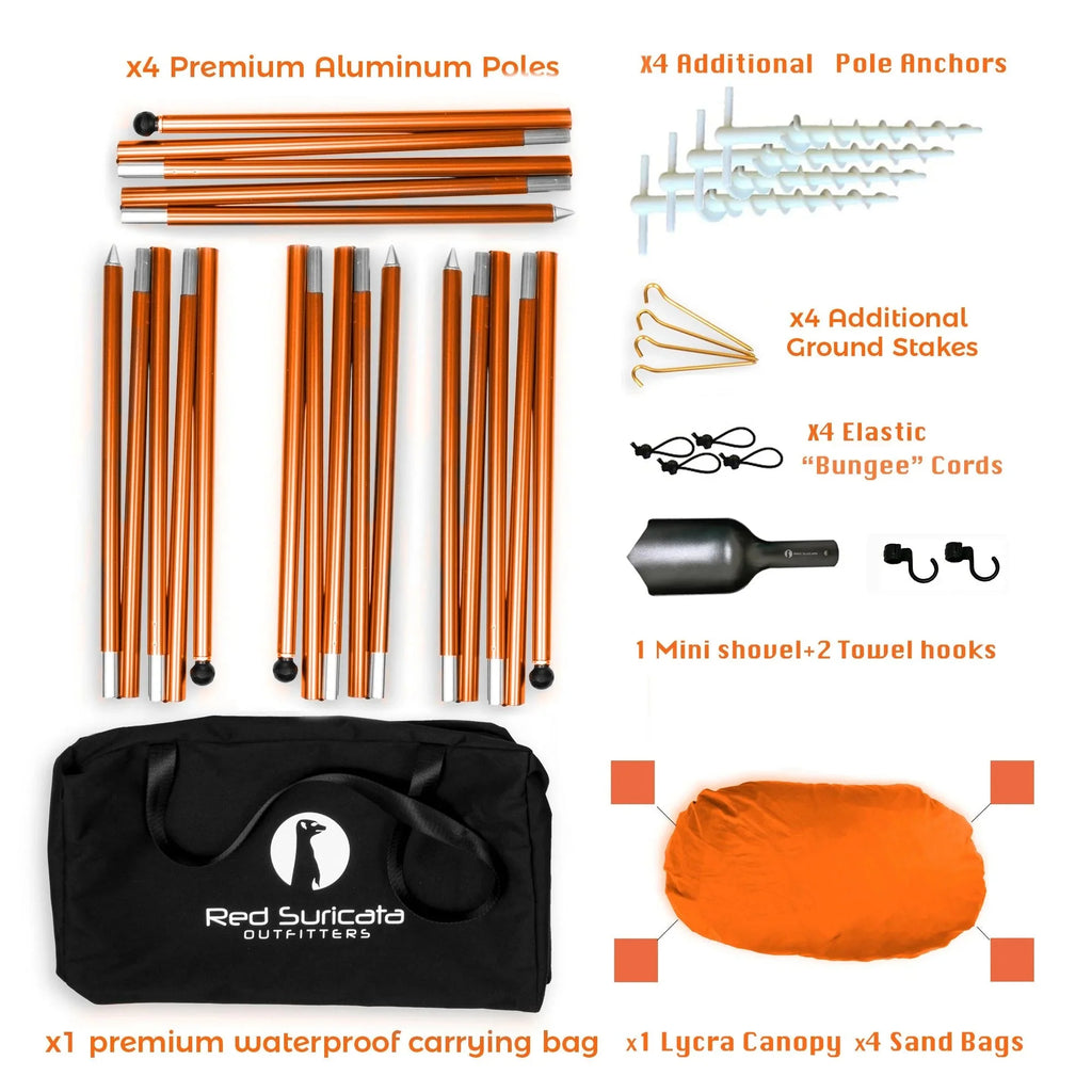 Red Suricata Orange Family Beach Sun Shade Canopy Tent With Sand Anchors - V6