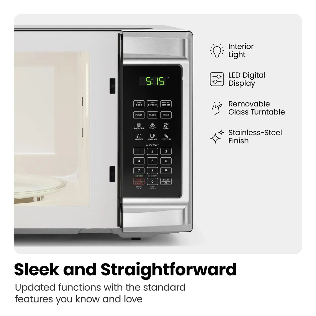Chefman Countertop Microwave Oven, 0.9 Cu Ft, 900 Watts, Stainless Steel - CRJ55-SS-9