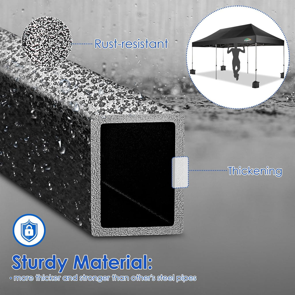 COBIZI 10x20 Heavy Duty Pop-Up Canopy Tent With 6 Sidewalls - Black