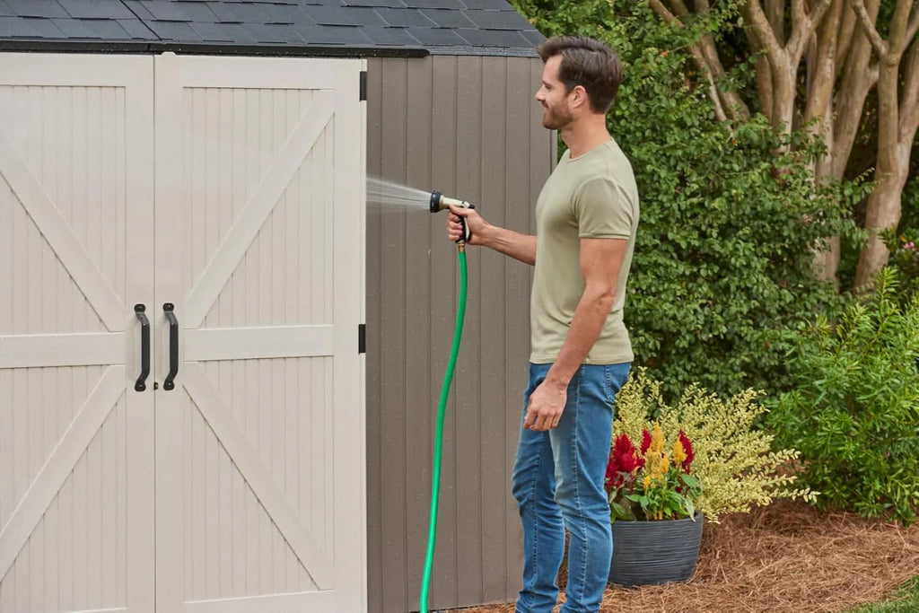 Rubbermaid Resin Outdoor Storage Shed With Floor, 7 x 7 Ft, Gray