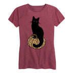 Instant Message - Black Cat On Leopard Pumpkin Women's Short Sleeve Graphic T-Shirt
