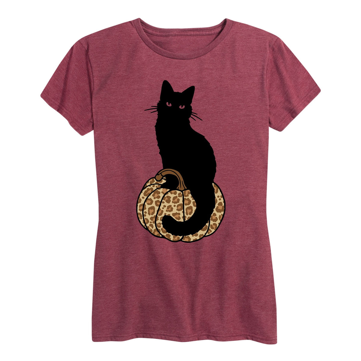 Instant Message - Black Cat On Leopard Pumpkin Women's Short Sleeve Graphic T-Shirt