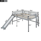 Gray Full Size Low Loft Bed With Ladder And Slide