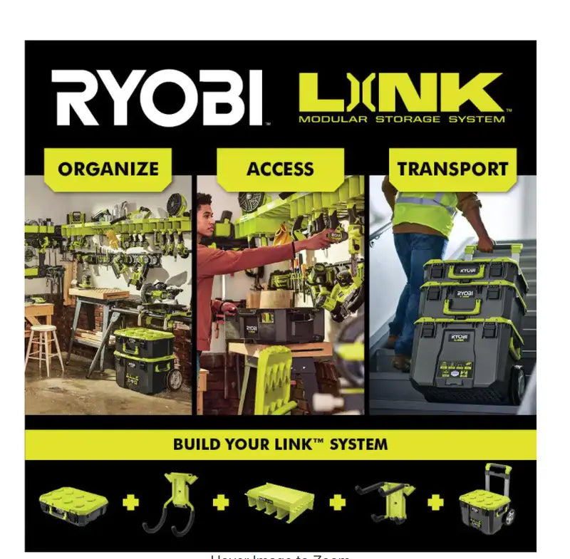 RYOBI LINK Modular Tool Storage Set, Rolling, Medium And Standard Tool Boxes, Green - STM201 STM102 STM101