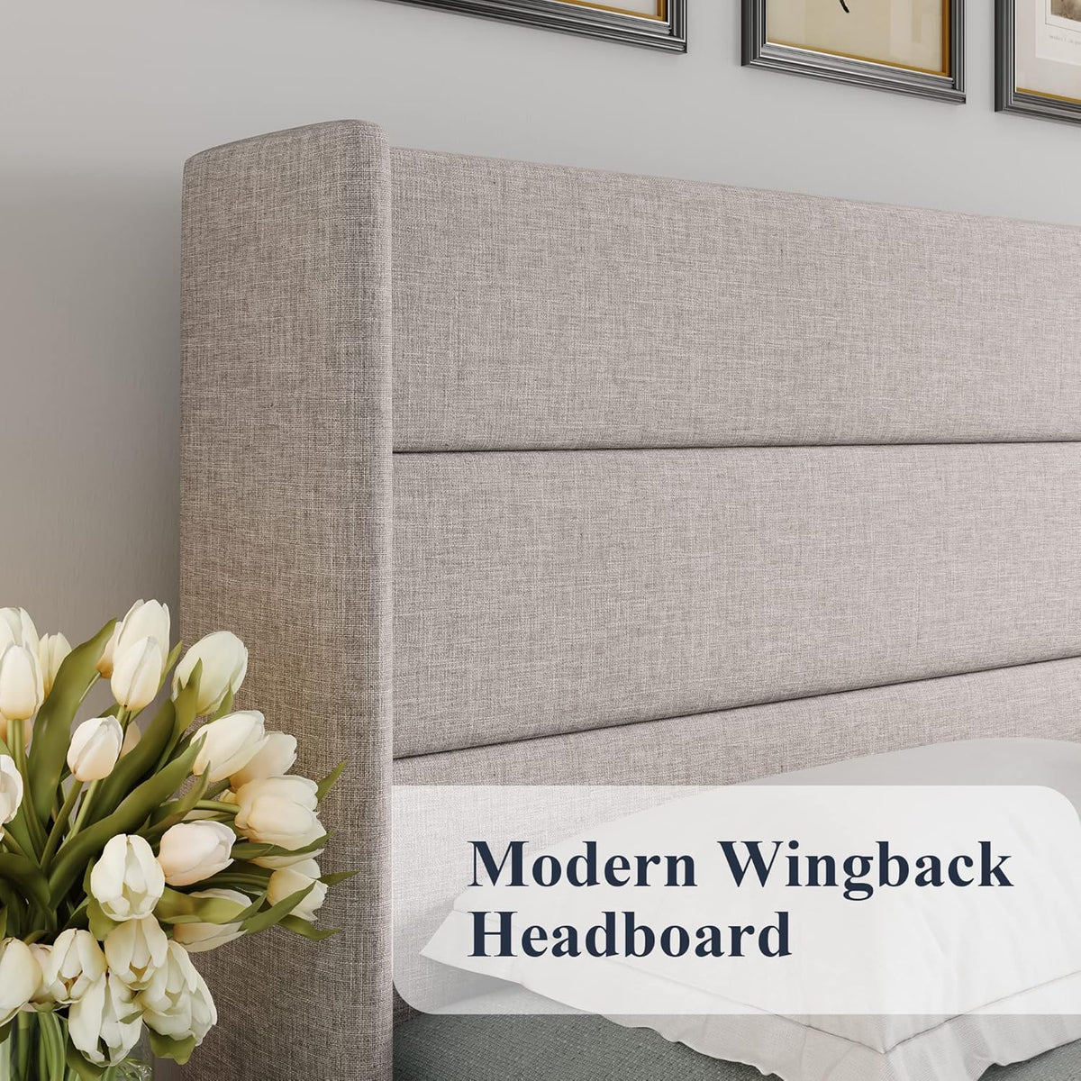 Allewie Queen Lift Up Storage Bed Frame With Wingback Headboard, Light Beige - 80.7 x 60.6 x 44.5 in