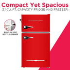 Frigidaire Retro Two-Door Compact Refrigerator With Freezer, 3.1 Cu. Ft., Red