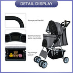 NiamVelo 4-Wheel Foldable Pet Stroller With Cup Holders And Storage Basket - 30 LBS Capacity